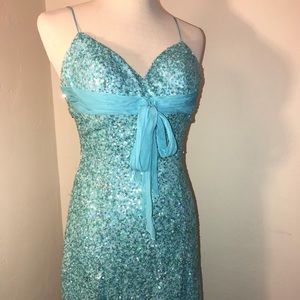 Turquoise mini sequined dress